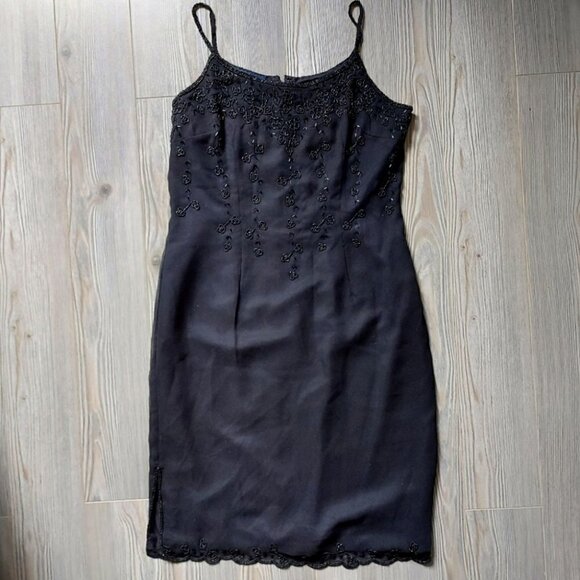 𝅺STUNNING Vintage Beaded Little Black Dress - Picture 1 of 9